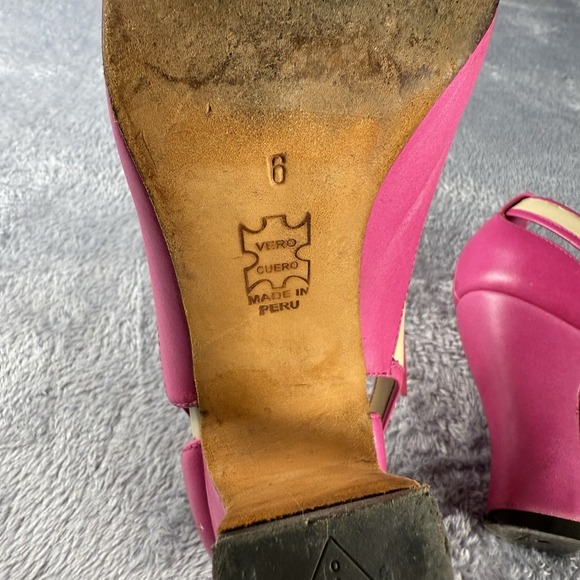 JOHN FLUEVOG Revelation Pink Lace Up Bow Heels Pumps Vintage Womens 6 Retro - Picture 10 of 10